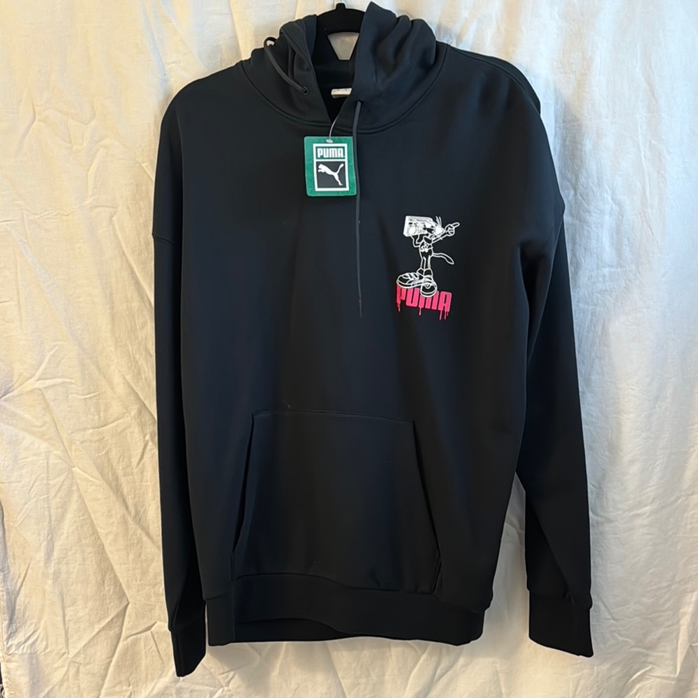 Puma Black Hoodie with Pink Graphic